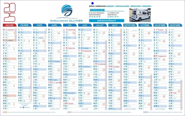 Calendrier de poche publicitaire pour les professionnels