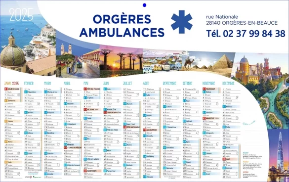 Calendrier ambulance personnalisable pour l'ambulancier