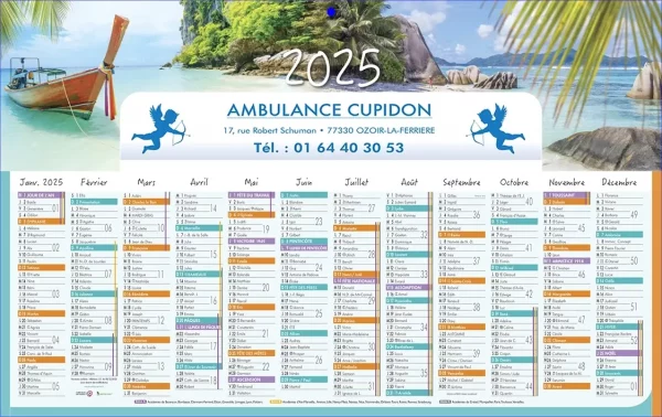 Calendrier pub ambulance avec croix de vie