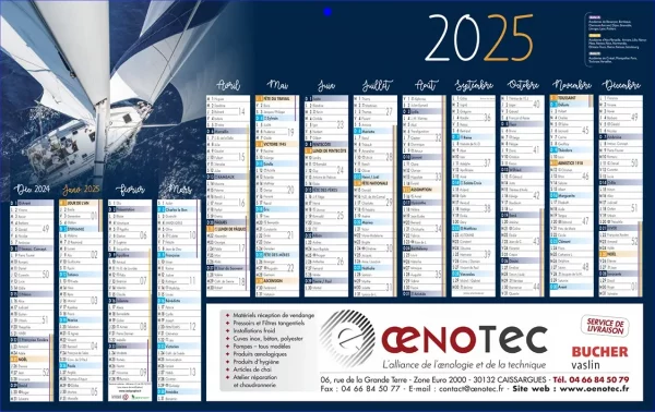 Calendrier publicitaire carton 1 face Voile 13 mois